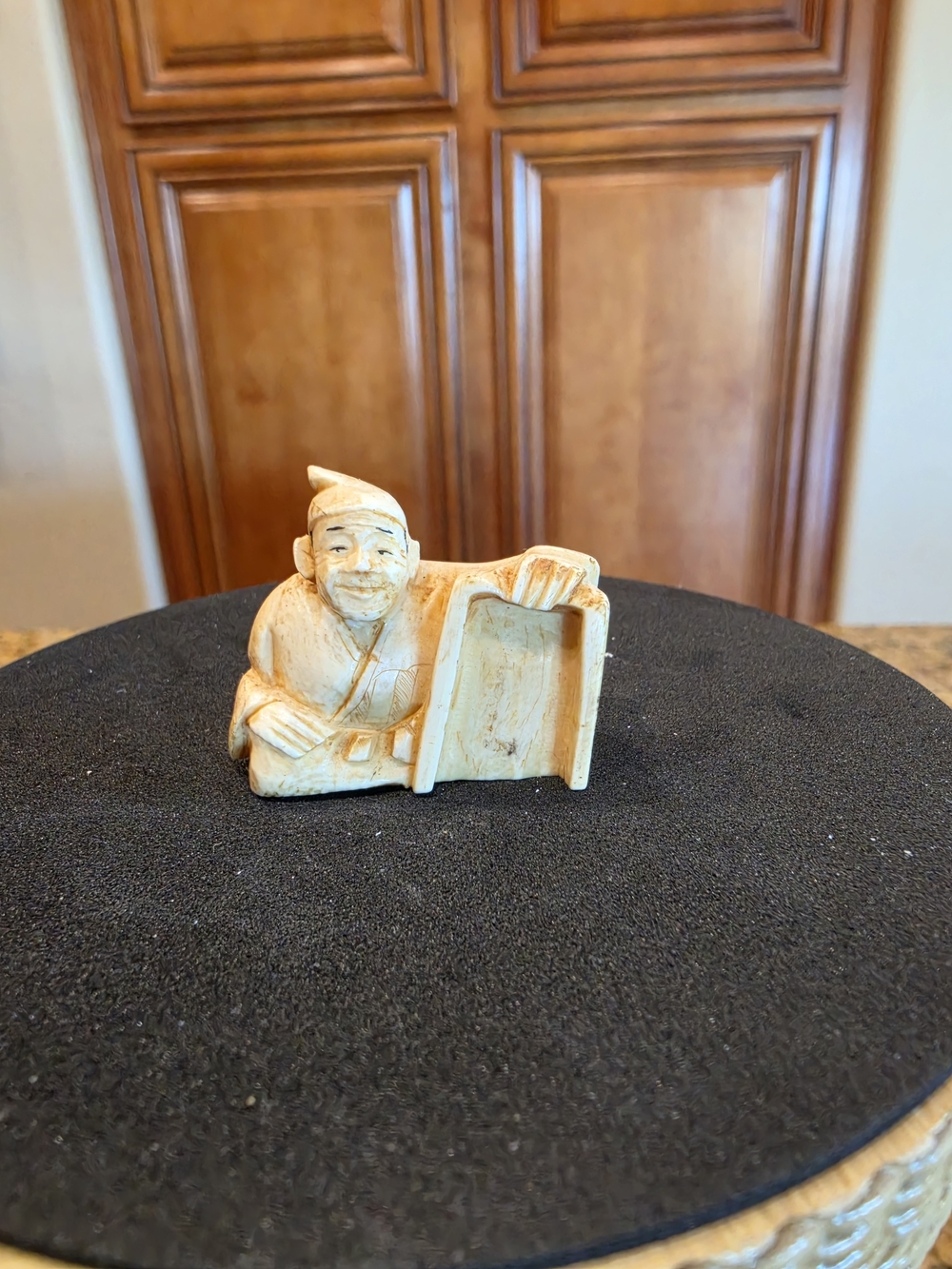 Netsuke Hand-Carved Figurine of Sitting Man with Tablet - EUC Rare Collectible